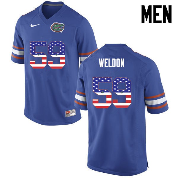 Florida Gators Men #59 Danny Weldon College Football USA Flag Fashion Blue